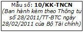 Mẫu số 10/KK-TNCN